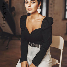 Load image into Gallery viewer, Cryptographic Vintage Square Collar Casual Puff Sleeve Women's Shirts And Blouses Autumn Solid Long Sleeve Tops 2019 Fashion