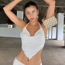 Load image into Gallery viewer, Cryptographic White Sleeveless Sexy Halter Rhombus Crop Tops for Women Rave Festival Backless Lacing Cropped Feminino Tops