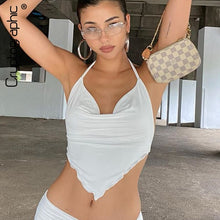 Load image into Gallery viewer, Cryptographic White Sleeveless Sexy Halter Rhombus Crop Tops for Women Rave Festival Backless Lacing Cropped Feminino Tops