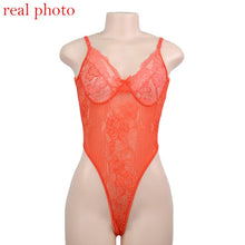 Load image into Gallery viewer, Cryptographic hot sale sheer lace bodysuit women backless transparent mesh bow sexy jumpsuit 2021 catsuit straps bodysuits thong