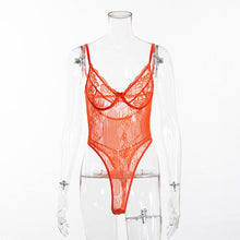 Load image into Gallery viewer, Cryptographic hot sale sheer lace bodysuit women backless transparent mesh bow sexy jumpsuit 2021 catsuit straps bodysuits thong