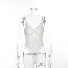 Load image into Gallery viewer, Cryptographic hot sale sheer lace bodysuit women backless transparent mesh bow sexy jumpsuit 2021 catsuit straps bodysuits thong