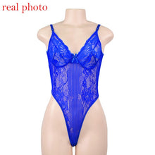 Load image into Gallery viewer, Cryptographic hot sale sheer lace bodysuit women backless transparent mesh bow sexy jumpsuit 2021 catsuit straps bodysuits thong