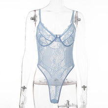 Load image into Gallery viewer, Cryptographic hot sale sheer lace bodysuit women backless transparent mesh bow sexy jumpsuit 2021 catsuit straps bodysuits thong