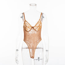 Load image into Gallery viewer, Cryptographic hot sale sheer lace bodysuit women backless transparent mesh bow sexy jumpsuit 2021 catsuit straps bodysuits thong