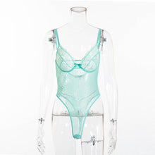 Load image into Gallery viewer, Cryptographic hot sale sheer lace bodysuit women backless transparent mesh bow sexy jumpsuit 2021 catsuit straps bodysuits thong