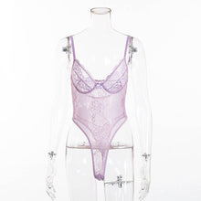 Load image into Gallery viewer, Cryptographic hot sale sheer lace bodysuit women backless transparent mesh bow sexy jumpsuit 2021 catsuit straps bodysuits thong