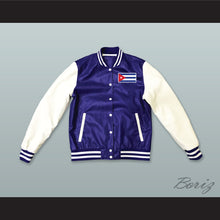 Load image into Gallery viewer, Cuba Blue and White Lab Leather Varsity Letterman Jacket