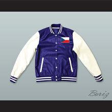 Load image into Gallery viewer, Czech Republic Blue and White Lab Leather Varsity Letterman Jacket