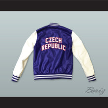 Load image into Gallery viewer, Czech Republic Blue and White Lab Leather Varsity Letterman Jacket