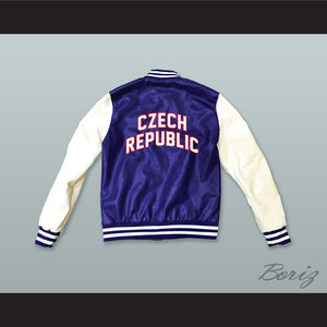 Czech Republic Blue and White Lab Leather Varsity Letterman Jacket