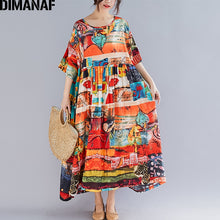 Load image into Gallery viewer, DIMANAF Plus Size Women Print Dress Summer Sundress Cotton Female Lady Vestidos Loose Casual Holiday Maxi Dress Big Size 5XL 6XL