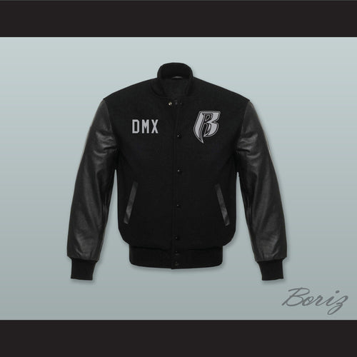 DMX Rough Ryders NYC Black Wool and Black Lab Leather Varsity Letterman Jacket