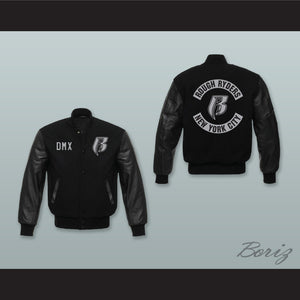DMX Rough Ryders NYC Black Wool and Black Lab Leather Varsity Letterman Jacket