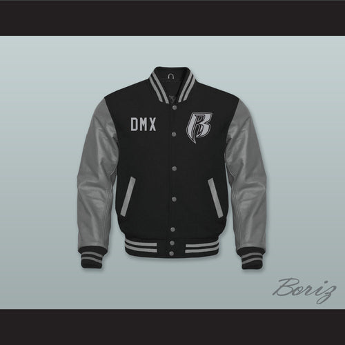 DMX Rough Ryders NYC Black Wool and Gray Lab Leather Varsity Letterman Jacket