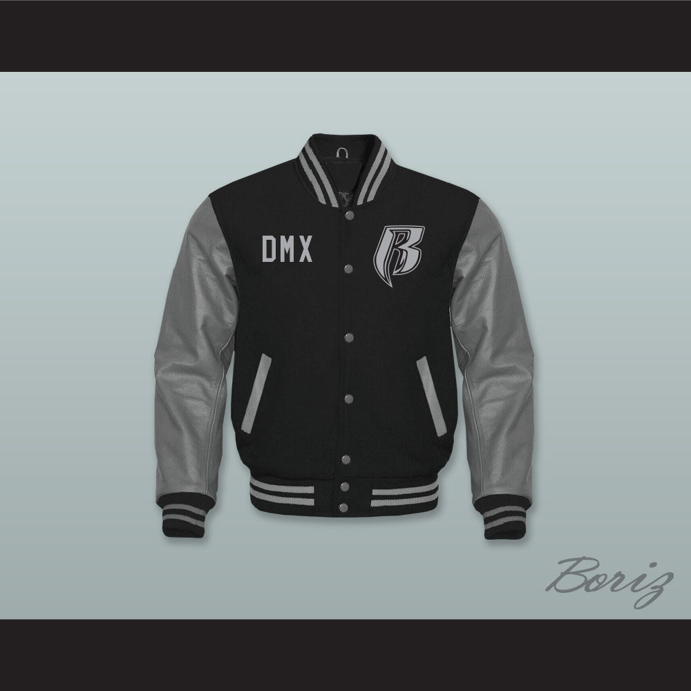 DMX Rough Ryders NYC Black Wool and Gray Lab Leather Varsity Letterman Jacket