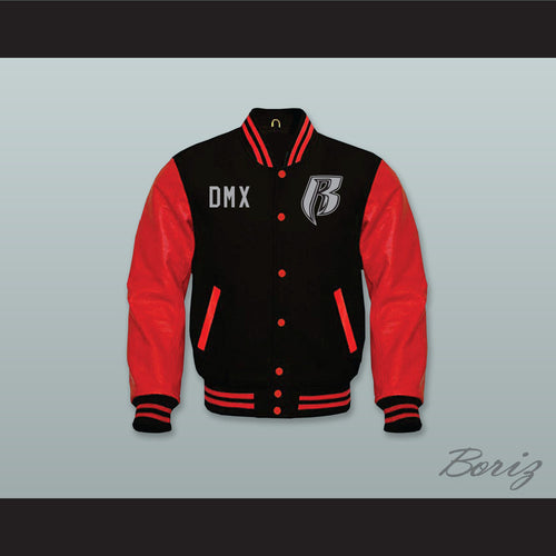 DMX Rough Ryders NYC Black Wool and Red Lab Leather Varsity Letterman Jacket