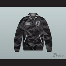 Load image into Gallery viewer, DMX Ruff Ryders Black Varsity Letterman Satin Bomber Jacket