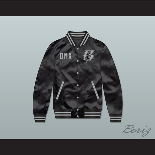 DMX Ruff Ryders Black Varsity Letterman Satin Bomber Jacket