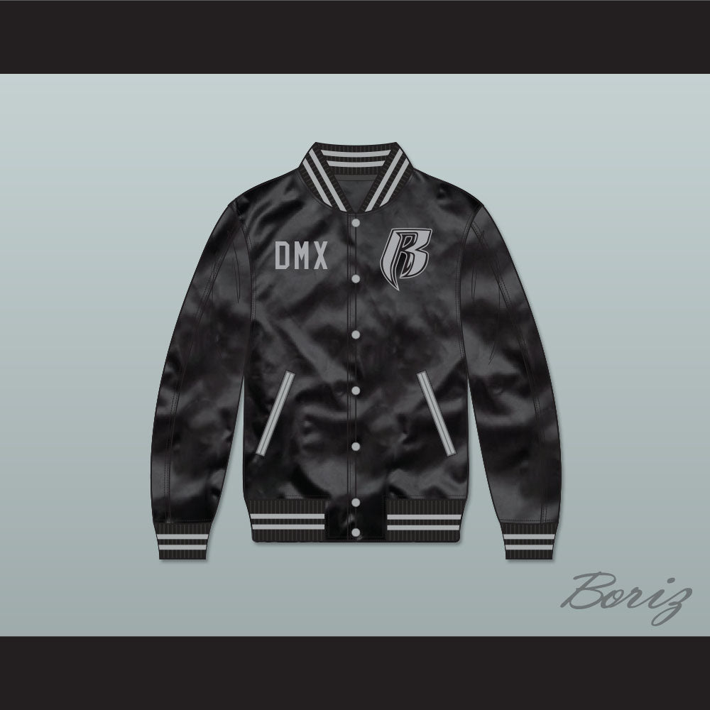 DMX Ruff Ryders Black Varsity Letterman Satin Bomber Jacket
