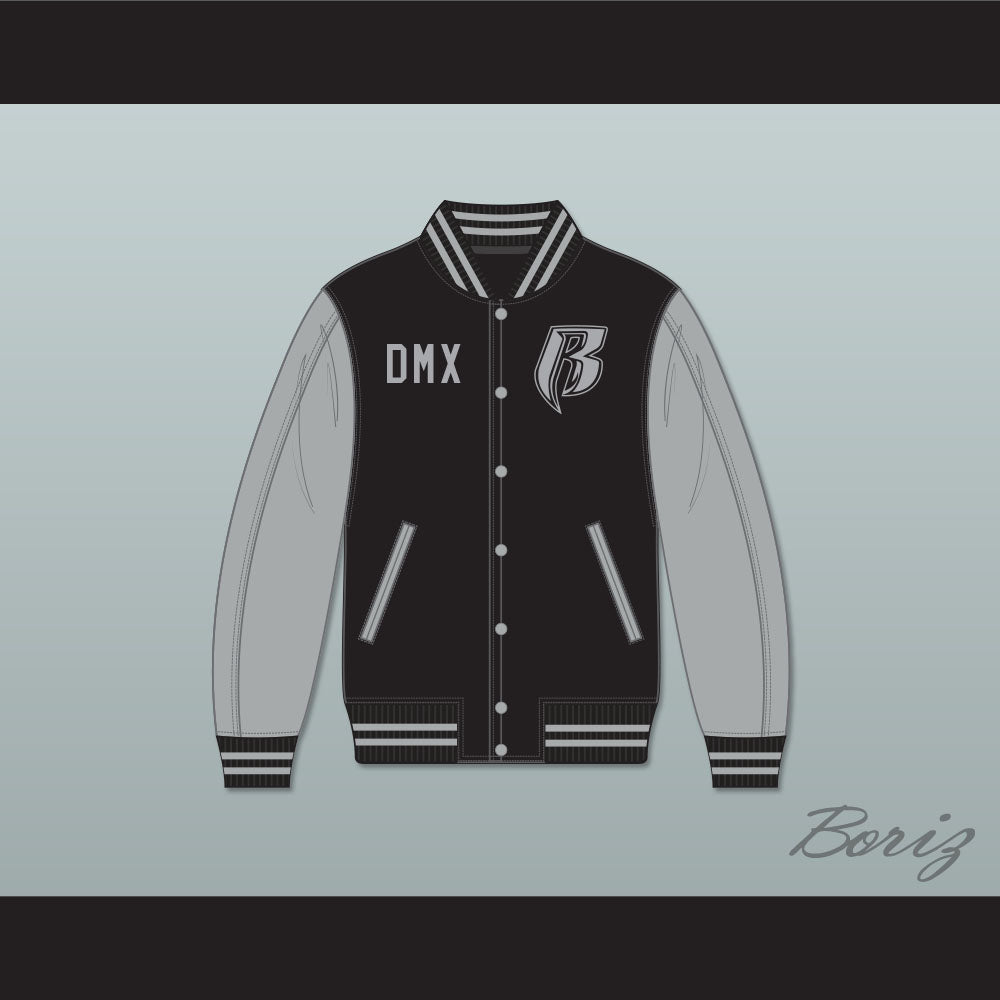 DMX Ruff Ryders Black and Gray Varsity Letterman Jacket-Style Sweatshirt