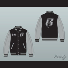 Load image into Gallery viewer, DMX Ruff Ryders Black and Gray Varsity Letterman Jacket-Style Sweatshirt