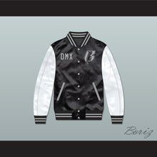 Load image into Gallery viewer, DMX Ruff Ryders Black and White Varsity Letterman Satin Bomber Jacket