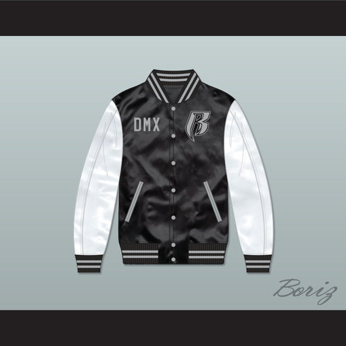 DMX Ruff Ryders Black and White Varsity Letterman Satin Bomber Jacket