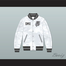 Load image into Gallery viewer, DMX Ruff Ryders White Varsity Letterman Satin Bomber Jacket