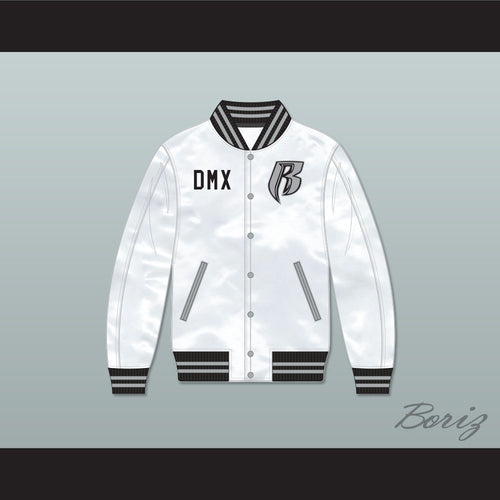 DMX Ruff Ryders White Varsity Letterman Satin Bomber Jacket