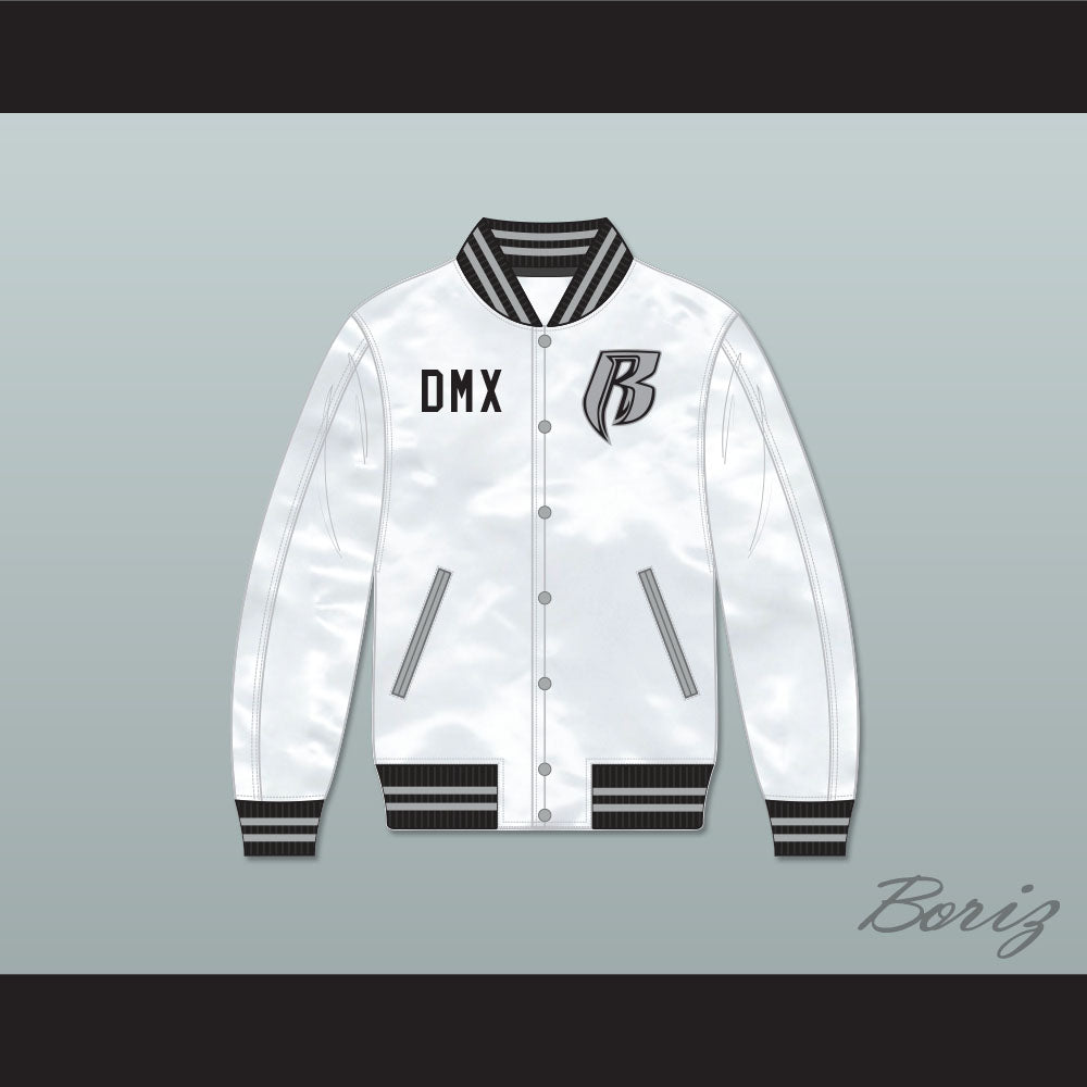 DMX Ruff Ryders White Varsity Letterman Satin Bomber Jacket