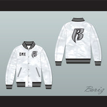 Load image into Gallery viewer, DMX Ruff Ryders White Varsity Letterman Satin Bomber Jacket