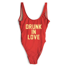 Load image into Gallery viewer, DRUNK IN LOVE Letter Print 1 One Piece Swimsuit Women Red Swimwear Monokini Sexy Bodysuit Bathing Suit Wedding bathing suit 2018