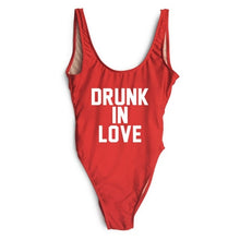 Load image into Gallery viewer, DRUNK IN LOVE Letter Print 1 One Piece Swimsuit Women Red Swimwear Monokini Sexy Bodysuit Bathing Suit Wedding bathing suit 2018