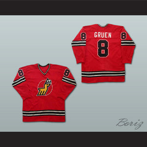 Danny Gruen 8 WHA Michigan Stags Red Hockey Jersey