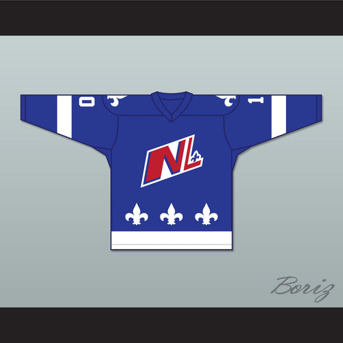 Danny Bouchard 10 Le National de Quebec Blue Hockey Jersey- Lance et compte (He Shoots, He Scores)