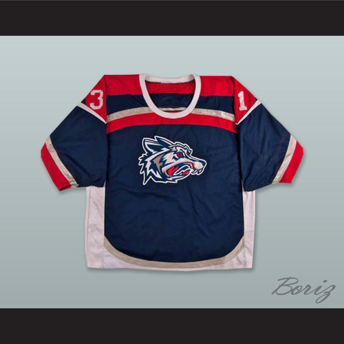 David Lemanowicz 31 Elmira Jackals Navy Blue Hockey Jersey