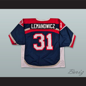 David Lemanowicz 31 Elmira Jackals Navy Blue Hockey Jersey