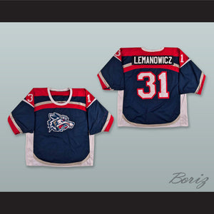 David Lemanowicz 31 Elmira Jackals Navy Blue Hockey Jersey