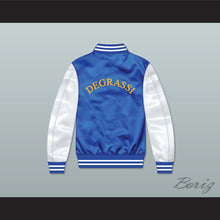 Load image into Gallery viewer, Degrassi Community School Panthers Blue/ White Varsity Letterman Satin Bomber Jacket