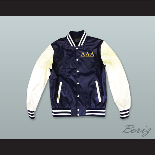 Delta Delta Delta Sorority Navy Blue and White Lab Leather Varsity Letterman Jacket