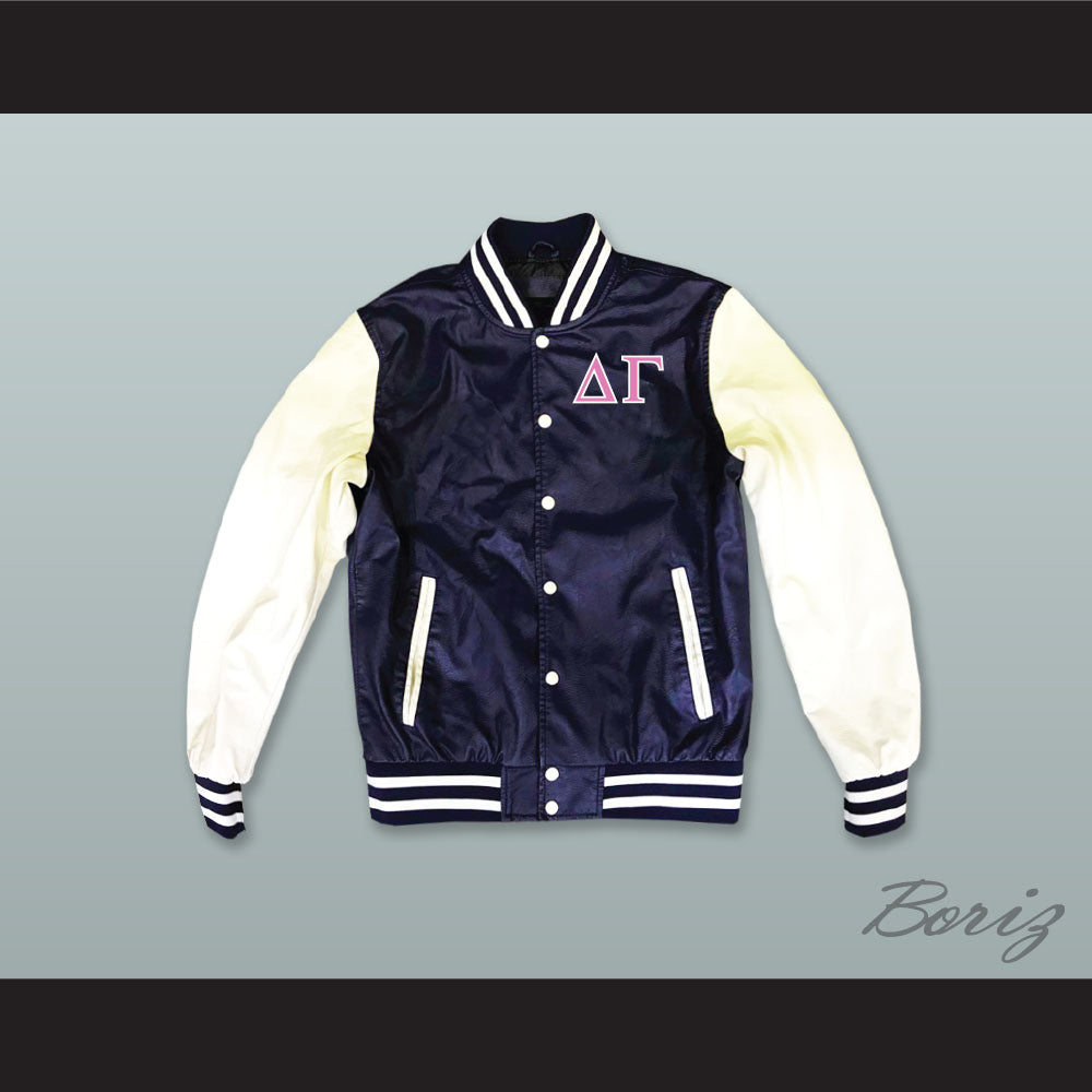 Delta Gamma Sorority Navy Blue and White Lab Leather Varsity Letterman Jacket