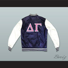 Load image into Gallery viewer, Delta Gamma Sorority Navy Blue and White Lab Leather Varsity Letterman Jacket
