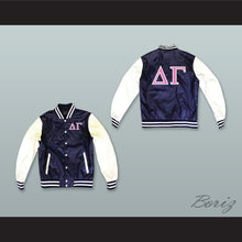 Load image into Gallery viewer, Delta Gamma Sorority Navy Blue and White Lab Leather Varsity Letterman Jacket