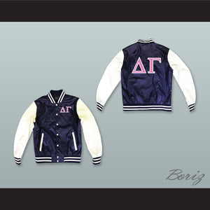 Delta Gamma Sorority Navy Blue and White Lab Leather Varsity Letterman Jacket