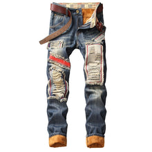 Load image into Gallery viewer, Denim Designer Hole Jeans High Quality Ripped for Men Size 28-38 40 2020 Autumn Winter Plus Velvet HIP HOP Punk Streetwear