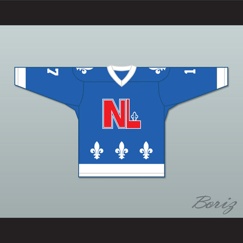 Denis Mercure 17 Le National de Québec Blue Hockey Jersey- Lance et compte (He Shoots, He Scores)