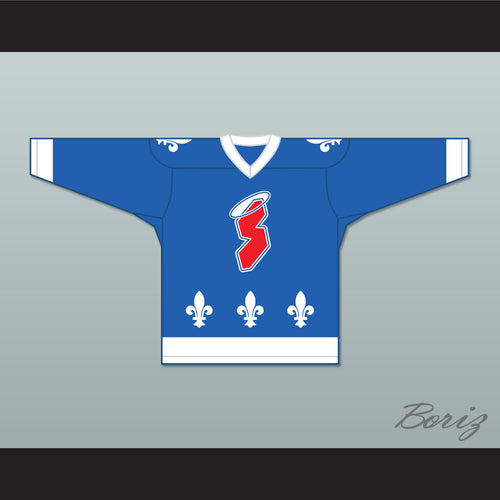 Denis Mercure 17 Les Saints de Chicoutimi Blue Hockey Jersey- Lance et compte (He Shoots, He Scores)