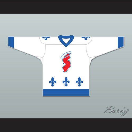 Denis Mercure 17 Les Saints de Chicoutimi White Hockey Jersey- Lance et compte (He Shoots, He Scores)