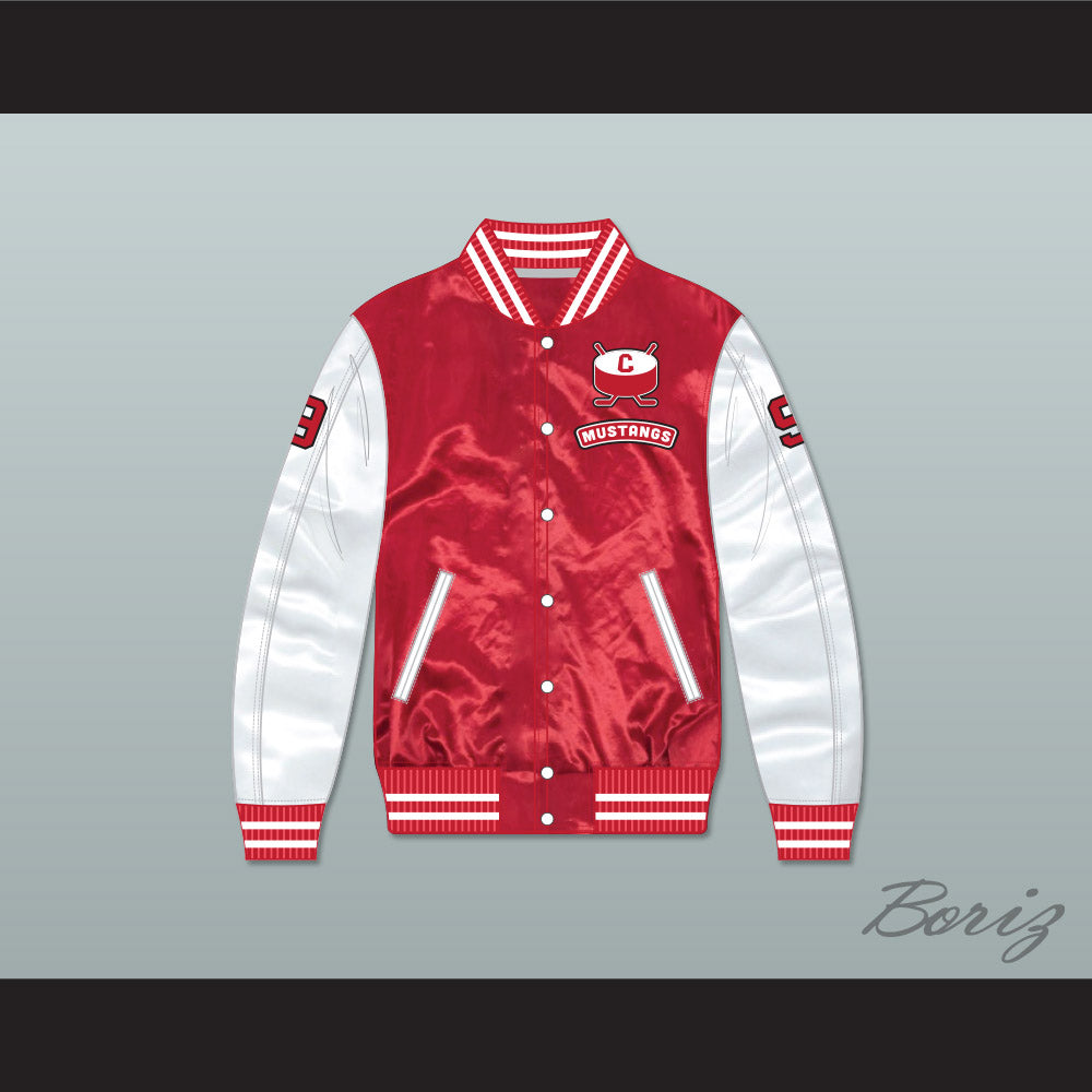 Derek Sutton 9 Hamilton Mustangs Red/ White Varsity Letterman Satin Bomber Jacket